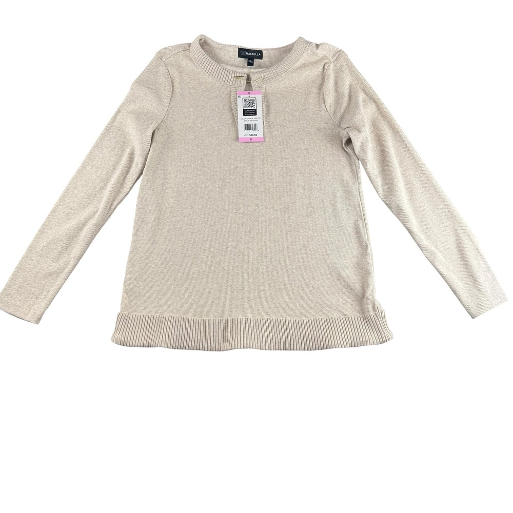 Rafaella Womens Oatmeal Heather Ribbed Keyhole Sweater Gold Bar RSKFF053 Small